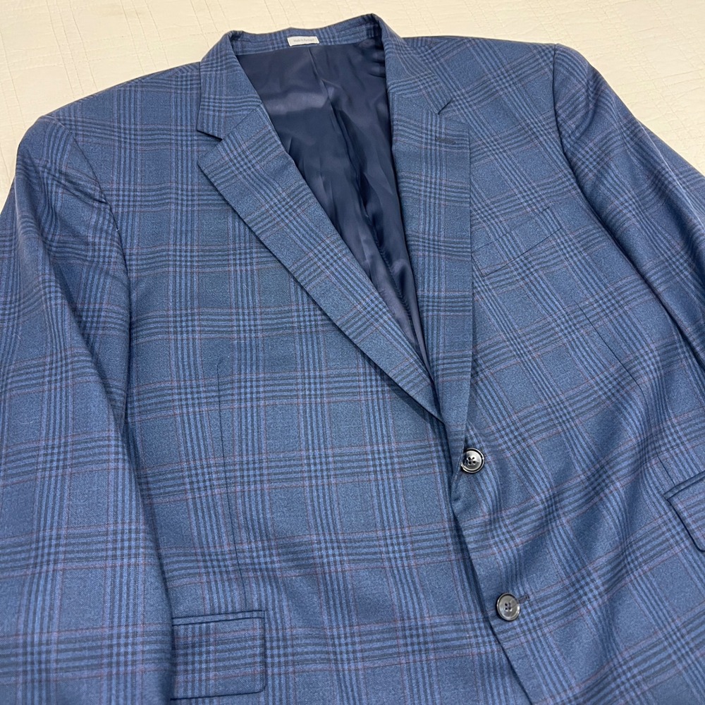 Peter Millar Mens 54R Blue Plaid 100% Wool Two Button Sport Coat Blazer Portugal